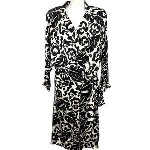 Liz Claiborne 80s Vintage Satin Long Sleeve Drop Waist 100% Silk Midi Dress 10